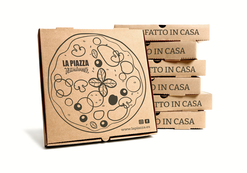 Diseño de packaging caja de pizza carta Restaurante Italiano La Piazza
