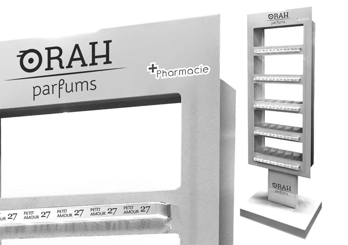 Diseño de expositor floor-stand para ORAH perfumes