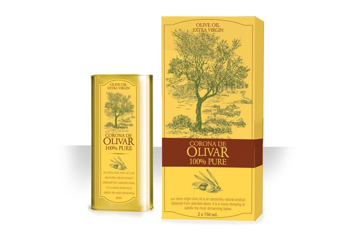 Diseño de packaging para aceite de oliva Corona de Olivar